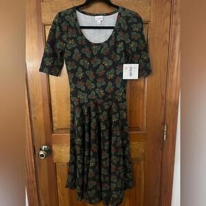LuLaRoe Nicole Dress Berries Fit Flare A Line Midi Scoop Holiday Berries NWT